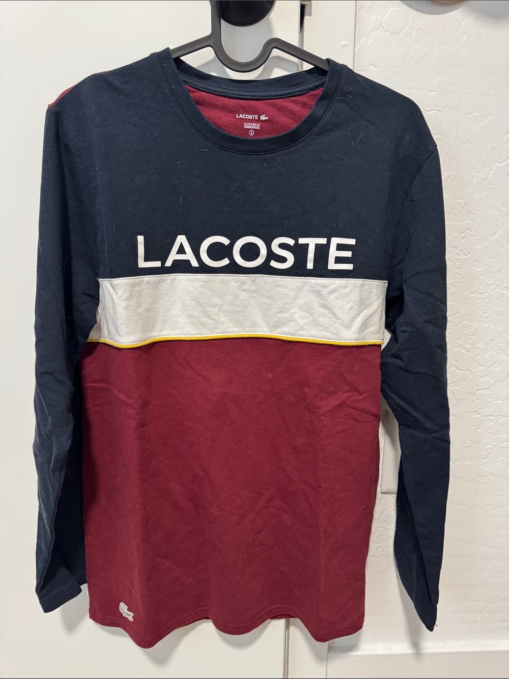 Vintage Lacoste Navy, White & Burgundy Colorblock Long Sleeve Tee